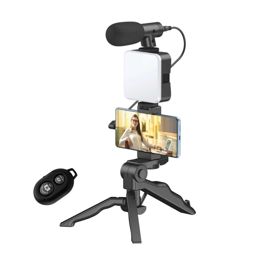 Outbee 6 in 1 Vlogging Kit for iPhone & Android – Tripod, LED Light, Microphone
