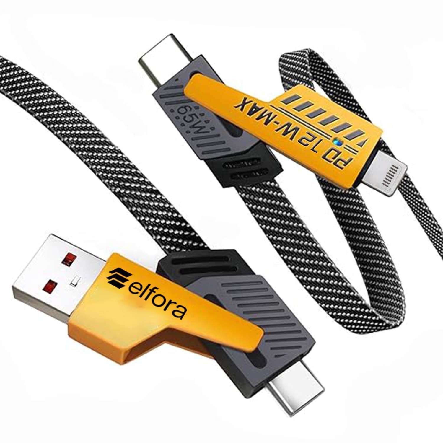 4-in-1 65W USB Fast Charging & Data Transfer Cable USB-A to USB-C & USB-C to USB