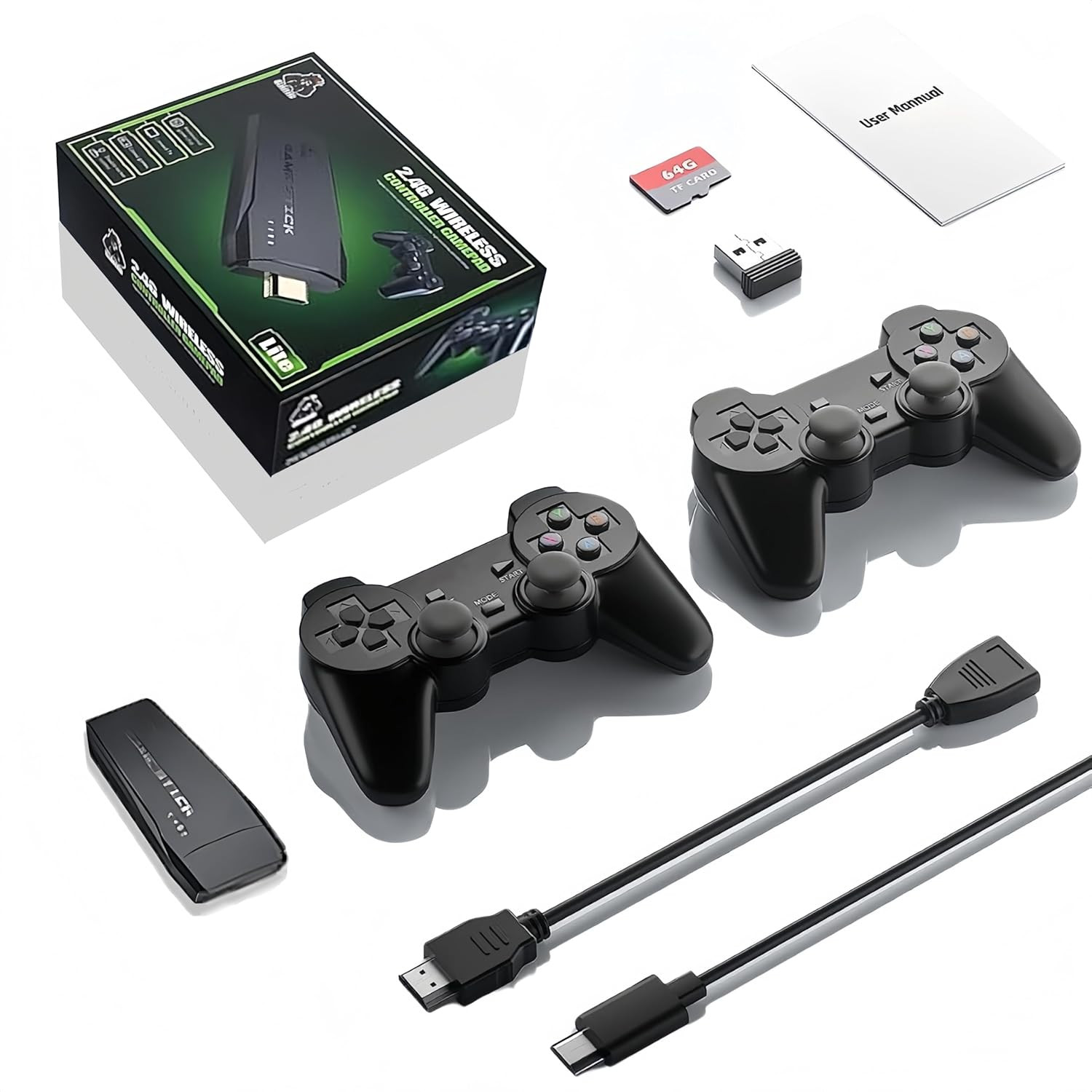 2.4G Wireless Retro Game Console – 64GB, 10,000+Preloaded Games, Dual Controller