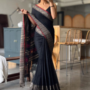 Big Border Black Cotton Saree – Premium Quality, Elegant & Timeless Design
