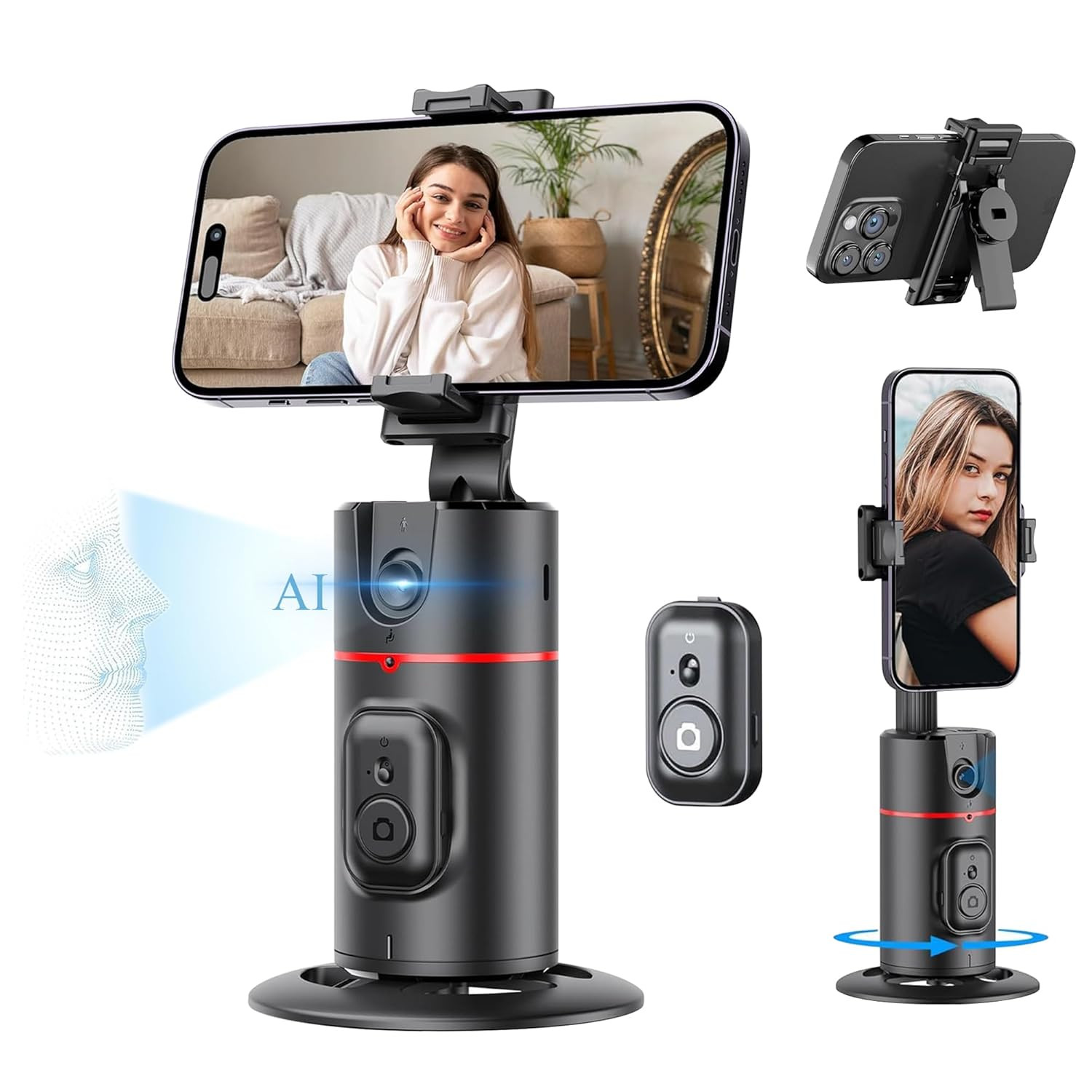 Auto Face Tracking Tripod,360° Rotation Mobile Holder for Smart Video&Photo