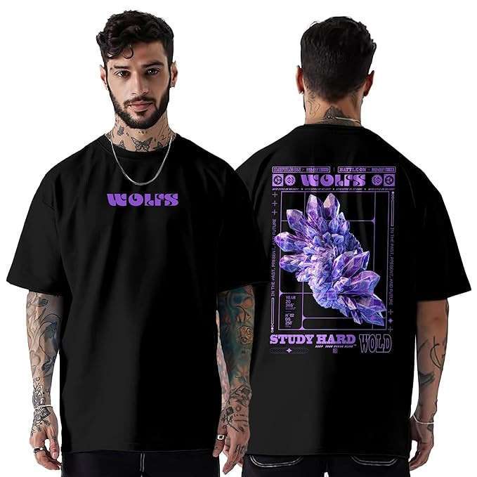 Men's 100% Pure Cotton Relaxed Fit Drop Shoulder Premium Front & Back Printed