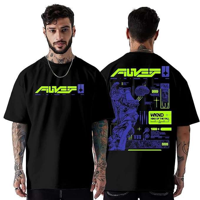 100% Cotton Oversized T-Shirt Unisex Drop Shoulder Printed Tie-Dye Street Look