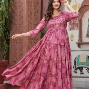 Elegant Anarkali Gown for Women – Stunning Brown & Pink Fusion, Flowy