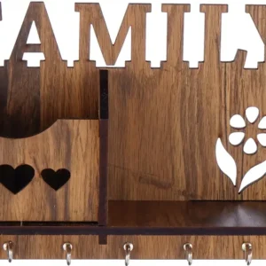 Wall-Mount Wooden Key Holder – 7 Hooks, Multipurpose Organizer for Home & Office